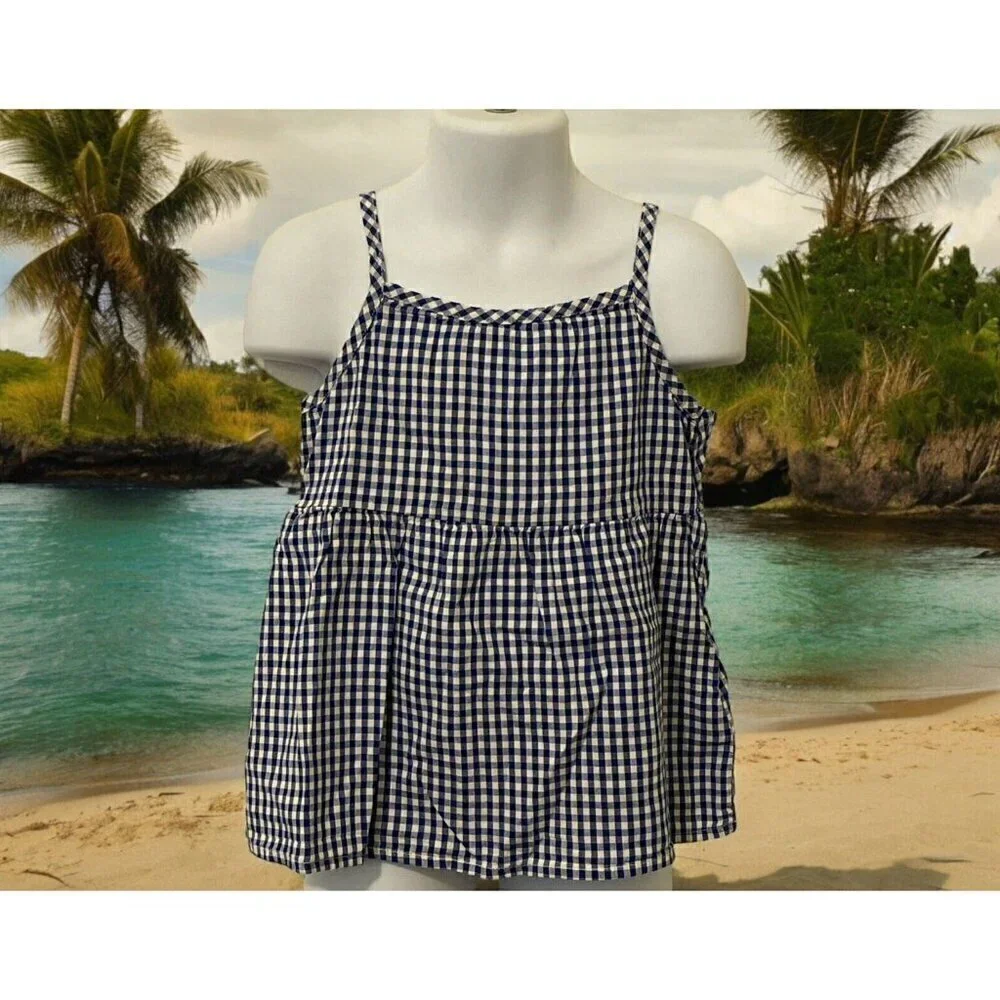 Old Navy Girl Cami Top Size XS 5 Navy Gingham SL Bow Back Adjustable Straps